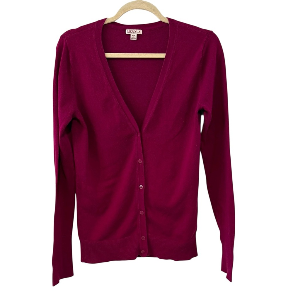 Merona Small Burgundy V-Neck Button Down Cardigan Sweater Long Sleeve